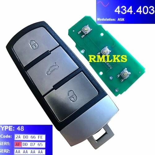 New Car Remote Control Smart Key fob For VOLKSWAGEN 3C0959752BA PASSAT CC MAGOTAN 2005 2006 2007 2008 2009 433Mhz ID48 Chip