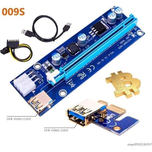 PCI-E PCIE Riser 009 Express 1X 4x 8x 16x Extender Gold USB Riser 009S GPU Dual 6Pin Adapter Card SATA 15pin for BTC Miner 2021