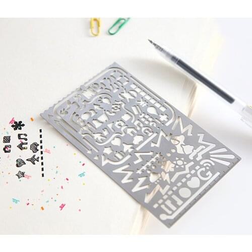 Portable Stainless Steel Multi Functional Drawing Painting Template Ruler Stencil for Agenda Planner Journal Scrapbook Diary