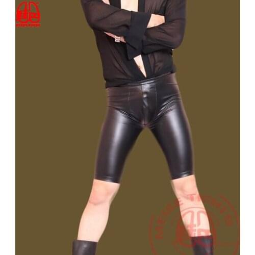 Sexy Men Plus Size Wild PVC Faux Leather Panties Knee Length Pirate Shorts Club Suits Greaves Fetish Gay Porn Couple Men Shorts