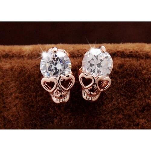 White Cubic Zirconia Rock Punk Skull Skeleton Statement Earrings for Women Men Gifts 2017 New Brand Jewelry