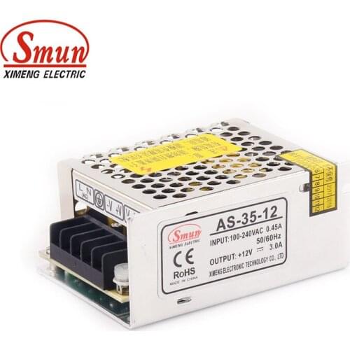 SMUN AS-35-12 36W 12V 3A SMPS Small Volume Single Output Switching Power Supply with CE ROHS 2 Year Sarranty