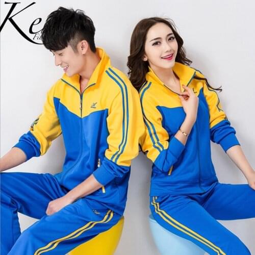 KE New 2021 Sport Set woman man tracksuit autumn yellow big plus extra size 4XL jacket pants 2 pieces jogging running clothing