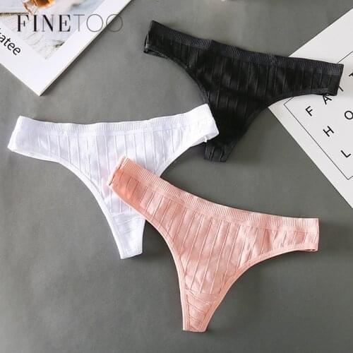 FINETOOW omen Thong Cotton Panties Sexy Lingerie Soft G-String Female Panties Comfortable Low-Rise Stripes Girls Underwear M-XL