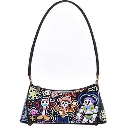 Lovely Women Baguette Bag Cartoon Printed PU Leather Small Ladies Purse and Handbags for Women Shoulder Bags Mini Sling Hand Bag