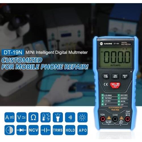 SUNSHINE DT-19N Mini Smart Multimeter Range Mobile Phone Repair Digital Multimeter AC DC Resistance Tester