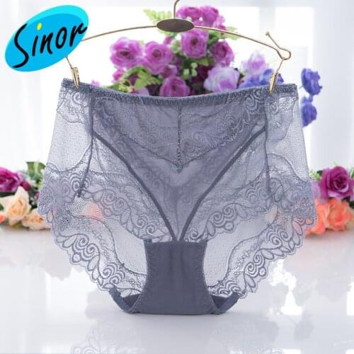 Womens Panties Sexy Briefs Mesh Stitching Soft High Waist Lace Underwear