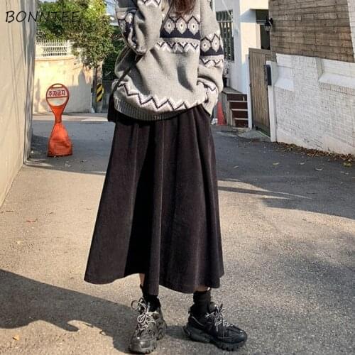 Skirts Women Corduroy Vintage Warm Harajuku Korean Style Solid High Waist Autumn Simple Leisure All-match Daily Students Female