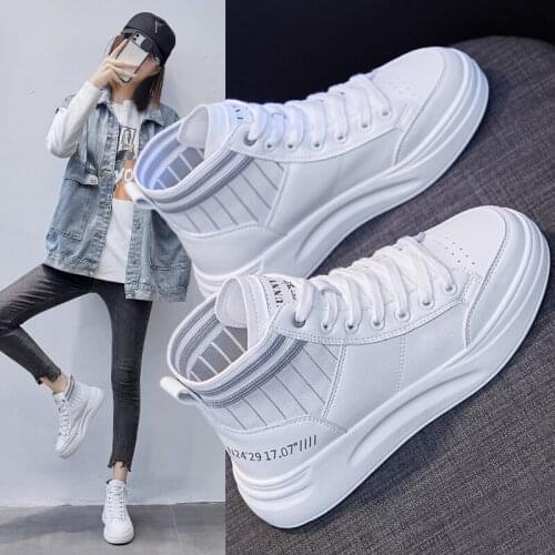 Womens Fashion High-top Flat Shoes High Quality All-match Student Board Shoes Solid Color Comfortable Outdoor Sneakers