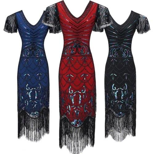 Newest 1920s Great Gatsby Robe Sequined Embellished Fringed Dress V-Neck Tassel Flapper Dress Party Dresses Vestidos Verano