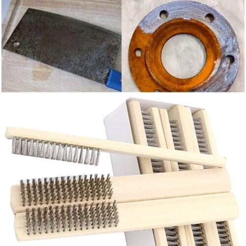 1pcs Wood Handle Steel Wire Brush for Industrial Devices Surface/Inner Polishing Grinding Cleaning 6x16 Row Hand Tool