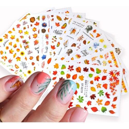 12pcs/set Mixed autumn Maple leaf designer Nail Art Decal charms nail art decorations accesorios adesivo autocollant 2021 new