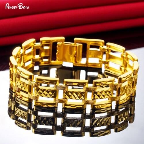 18K Gold Jewelry Wide Version Simple Domineering Bracelet Anti-fatigue Wrist Mens Bracelet Accessories Wholesale Never Fade