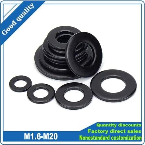 1/50pcs Black 304 Plain Flat Washer M1.6 M2 M2.5 M3 M3.5 M4 M5 M6 M8 M10 M12 M14 M16 M18 M20 Stainless Steel Washers Gaskets