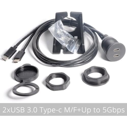 2 Ports Dual 3.0 USB type C Male to Female Flush Mount Car Mount Extension Cable for Car Truck Boat Motorcycle Dashboard 5Gbps