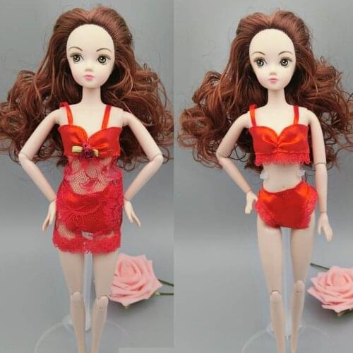 3pcs/set Red Fashion Outfit For Barbie Doll Pajamas Lingerie Nightwear Lace Night Dress + Bra + Underwear Clothes For Dollhouse