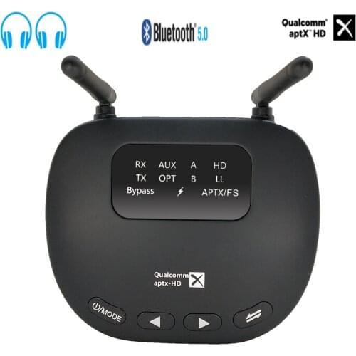 3 In 1 80m Bluetooth 5.0 Audio Transmitter Receiver CSR8675 aptX HD & apt-X LL Wireless Adapter for TV PC,Optical RCA AUX 3.5mm