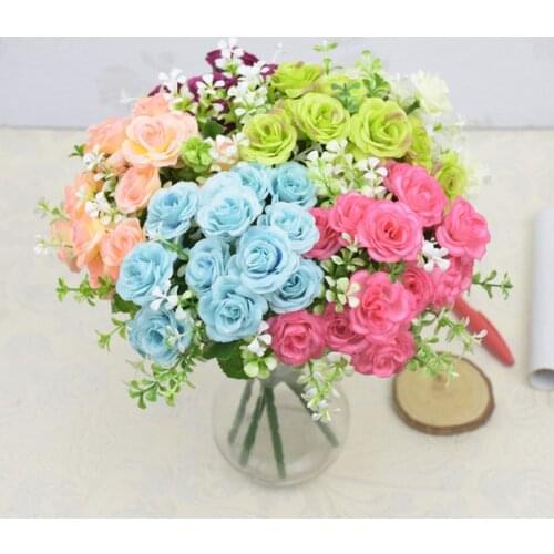30CM 15 Heads Rose Silk Artificial Flowers 3.5cm Bride Bouquet for Home Wedding Christmas Decoration