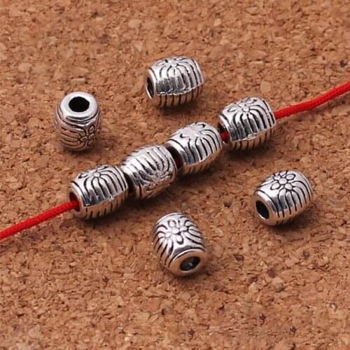 50pcs/lot Tibetan Silver Barrel Shape Charm Bracelet Necklace Loose Beads 6mm Fashion Metal Spacer Beads DIY Jewelry Findings