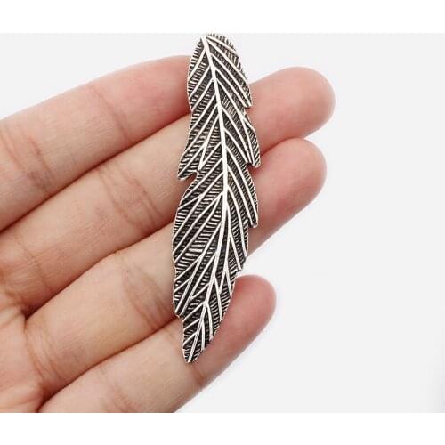 6PCS Large Antique 62x15mm Feather Leaves Charm Pendant for Necklace Jewelry Findings Making