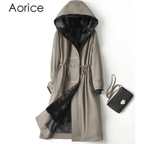 A11010 Women Winter Warm Real Mink Fur Parka Coat Jacket Female Girl Lady Long Hooded Trench Overcoats
