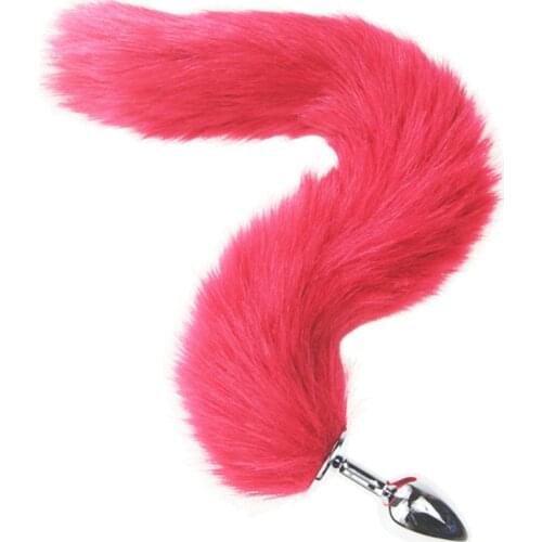 Red Stainless Steel Medium Faux Fur Animal Tail anal Butt Plug BDSM Flirt Anus Plug For Women WILD cat Tail Adult Toy role play