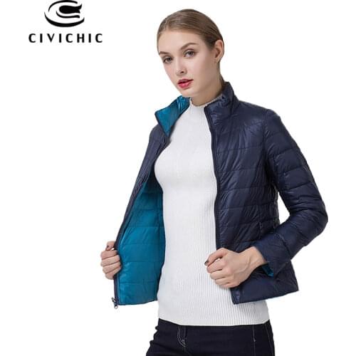 CIVICHIC New Fashion Women Upgrade Double Sided Wear Thin Warm Coat Ultra Light Down Jacket Slim Soft Eiderdown Outerwear DC515