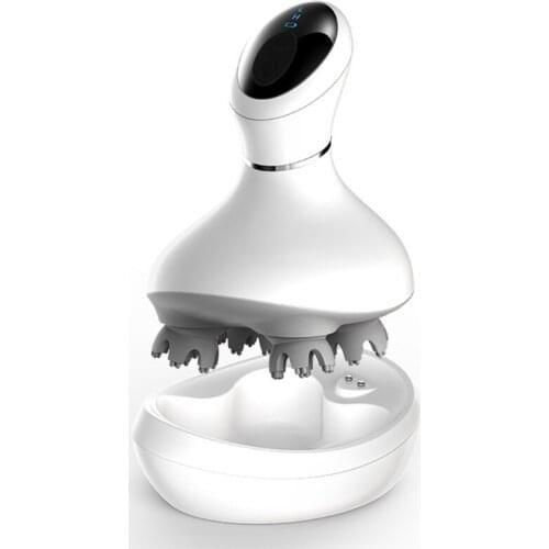 H7JC Electric Scalp Massager with 4 Replacement Massage Heads Portable Head Scratcher Tissue Kneading Nodes Stress Release for