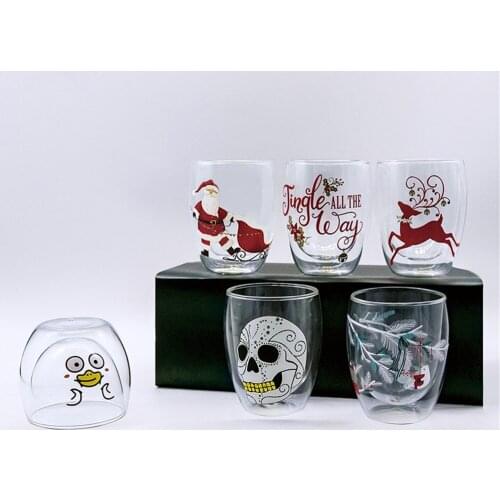 Europe Hand Painting Glass Cup Double Glass Stemless Heat Insulation Water Cup Beer Cup Creative Home Bar Party Wedding Gifts