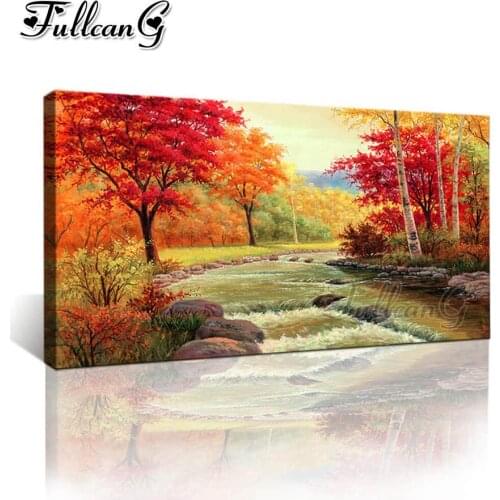 FULLCANG Autumn natural scenery rivers large diamond painting 5d diy full square round drill mosaic embroidery sale decor FC3311