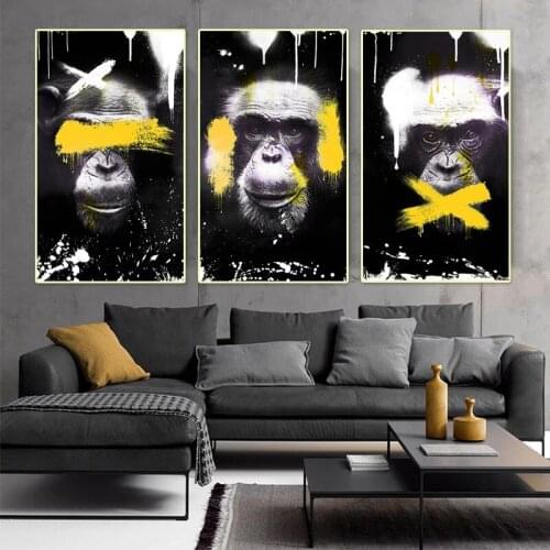 Graffiti Canvas Paintings Monkey Posters and Prints Wall Art Animals Pictures for Modern Home Living Room Decor Cuadros