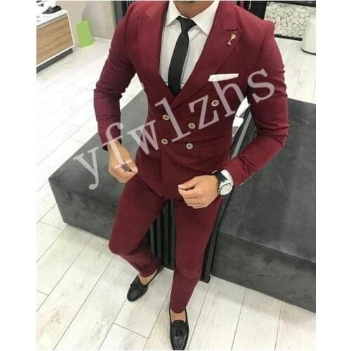Handsome Groomsmen Peak Lapel Groom Tuxedos Mens Wedding Dress Man Jacket Blazer Prom Dinner (Jacket+Pants+Tie) A083