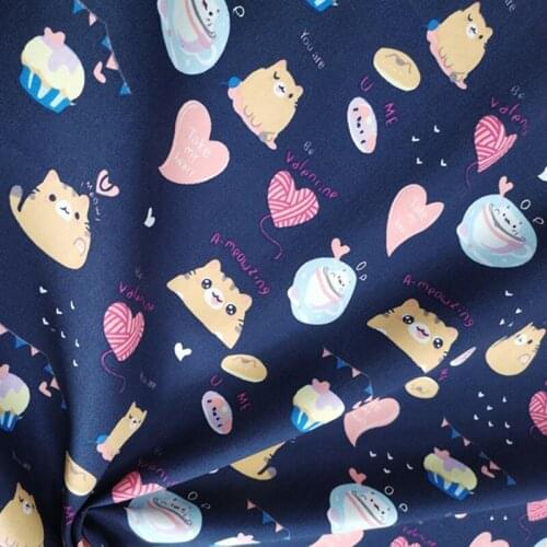 Lucky Cat And Dog Print Cotton Fabric By The Meter Twill Calico Quilt Sewing Materials Japanese Style Cloth 50*140cm