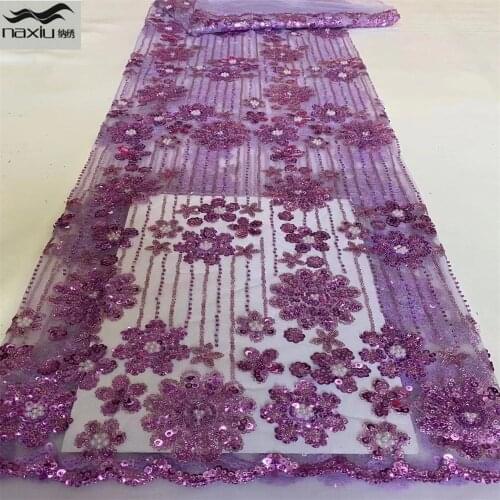 Madison Nigerian African Handmade Beaded Lace Fabric 2021 High Quality Lace Material French Mesh Tulle Lace Fabric Sewing