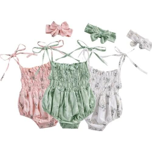 Fashion Summer Infant Baby Girls Princess Floral Print Rompers Overalls 4 Colors Sleeveless Button Jumpsuits Outfits