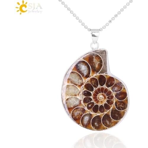 CSJA Natural Stones Pendants Ammonite Fossils Seashell Snail Ocean Reliquiae Conch Animal Necklace Statement Men Jewellery E252