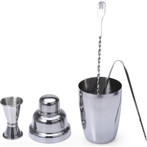Stainless Steel 4pcs/set 350ML Bar Wine Making Measures High Quality Cocktail Shaker Set Mixing Spoon Measurer Ice Tong
