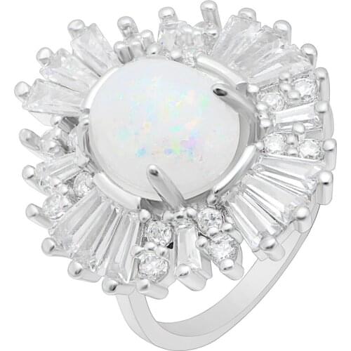 Hainon Silver color Wedding Rings Jewelry Oval Fire Opal Rings With Cubic Zircon Crystal Luxury engagement Promises Rings