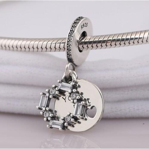 Authentic S925 Silver Ice Carving With Crystal Pendant Hanging Charm for Women Bracelet Bangle DIY Jewelry