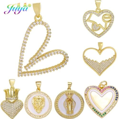 Juya DIY Cubic Zirconia Creative Gold Love Heart Charms For Fashion Women Girl Christmas Lovely Pendant Bracelet Necklace Making