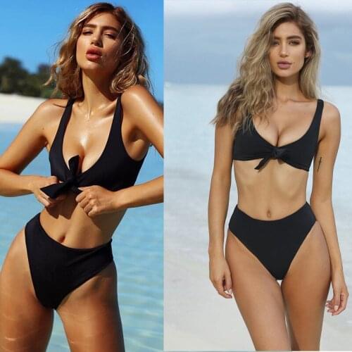 MANNER 2018 New Summer Sexy Bikini Chest Knot Bow Thong Set Swimwear Women Bathing Swimsuit Swim Training Suit Red Black White