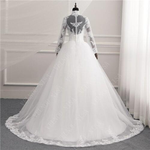 High Neck Bridal Plus SizeWedding Dresses long Sleeve 2021 Vestido De Novias train Lace Appliques Illusion Zipper Wedding Gown