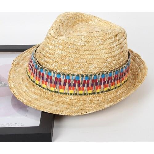 Hat Summer New Style Rainbow Hat Ehnic style Wheat Straw Ladies Sun Bucket caps Seaside Vacation Travel Hats for women Ladies