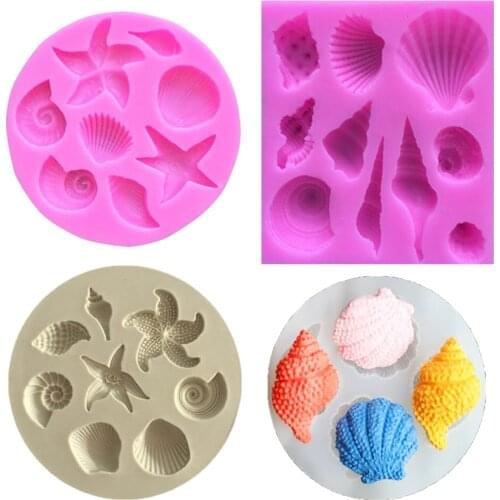 DIY Lovely Shell Starfish Conch Silicone Chocolate Mold Fish Mermaid Tail Fondant Cake Decorating Tools Clay Resin Art Moulds