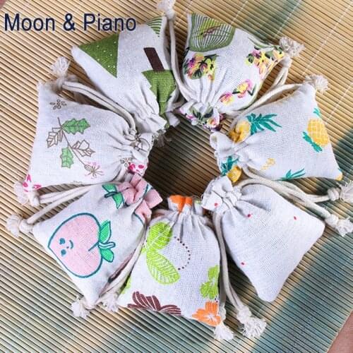 Cute Cloth Bag Fashion Printing Cherry Watermelon Kitten Animal Pattern Beam Mouth Home Life Storage Bag Candy Jewelry Gift Bags