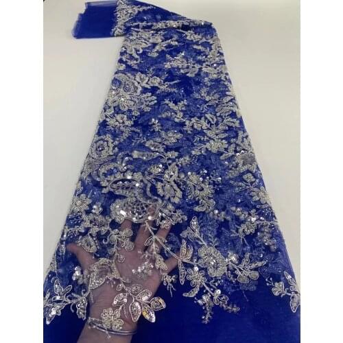 Blue Luxury Handmade French Tulle Lace With Beads 2021 High Quality Sequins Embroidered African Lace Fabric Nigerian Laces Sew
