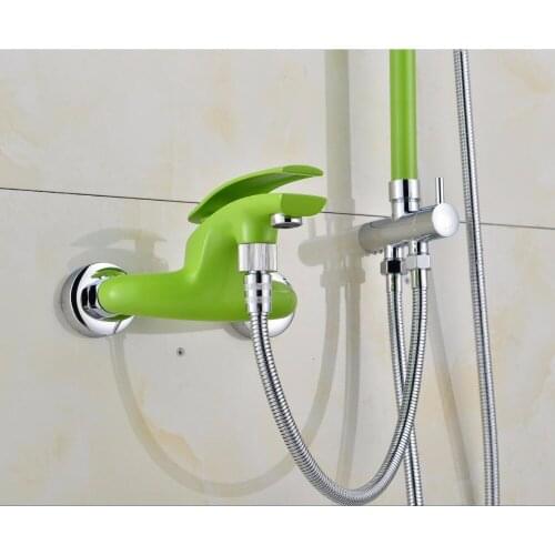 Brass material chrome and green bathroom shower faucet set rainfall shower faucet set bath and shower faucet