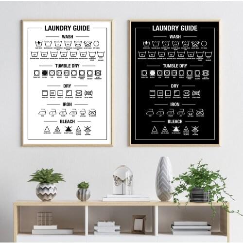 Washing Drying Wall Decor Laundry Symbols Guide Art Self-adhesive Wallpaper Prints Posters Laundry Wall Picture Room Decoration