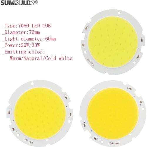 Sumbulbs 7660 LED COB Chip light source for down light bulb lamp 20W 30W DC 30V-33V Natural Warm Cold White for DIY lighting