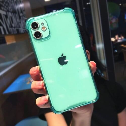 Shockproof Clear Phone Case For iPhone 12 Pro Max 11 12 Mini XR XS Max X 7 8 Plus SE 2020 Case Soft TPU Bumper Slim Cover Green
